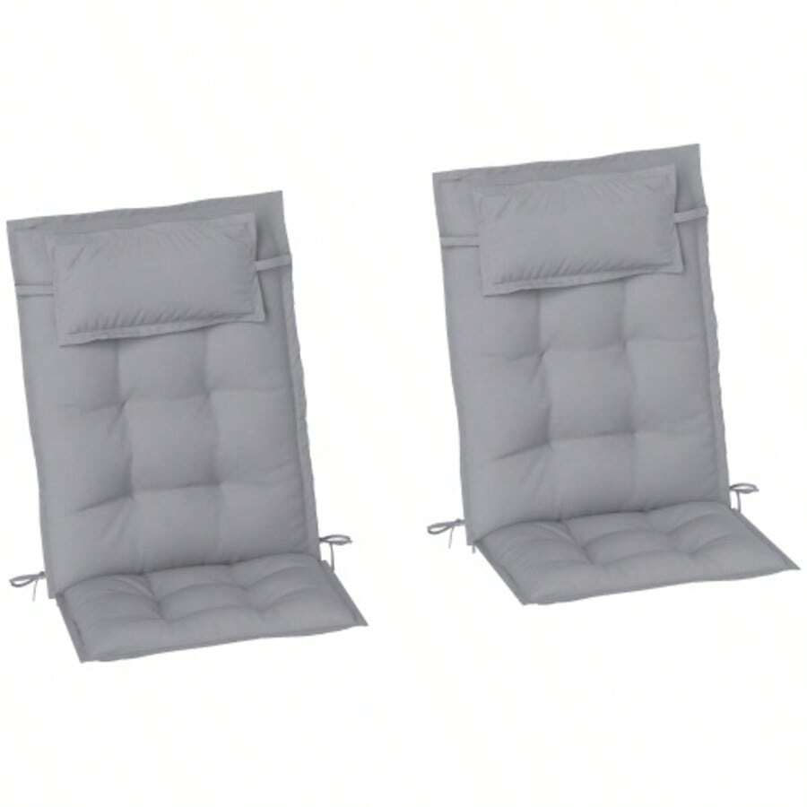 Set Of 2 Outsunny Cushions For Sun Loungers, Water-Repellent, For Garden Loungers, Beach Chairs, Deck Chairs, Garden Furniture Cushions, 50 X 116 X 5 Cm, Light Grey - 灰色 - 查看 1