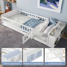 Wooden Bed, Children's Bed, 90 X 200 Cm, Pine, Open Storage, Shelves, Opening Chest, Without Mattress, White - White+Pine Color - View 10