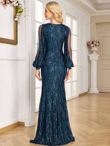 CEILIM 1pc Shiny Elegant Basic Romantic Polyester Sheer Evening Dress, Suitable For Party, Wedding, Cocktail, Date, All Seasons