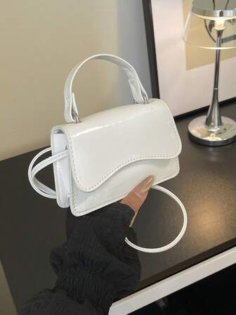 时尚亮面漆皮极简主义马卡龙色迷你单肩包，女士休闲小众设计，甜美通勤包