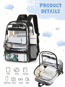 Heavy Duty Clear Backpack Stadium Approved | Waterproof See-Through PVC Clear Bag With Reinforced Shoulder Straps, Smooth Zippers And Multiple Pockets - Multicolor - View 2