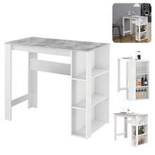 Mesa de Bar con 3 Nichos con Almacenamiento Lateral, , Mesa Auxiliar de Comedor, Mesa de Bar Estrecha Rectangular, para Sala de Estar Fiesta, Café Rústico(Blanco, 120*60*105,5 cm) - Blanco - Ver 11