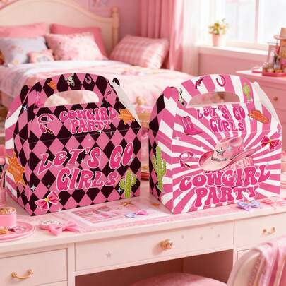 Rose Red Western Cowboy Birthday Gift Box, Portable Paper Horn Box, Birthday Party Small Gift, Birthday Party Scene Decoration, Party Gift, Gift Box, Scene Decoration, Party Small Gift