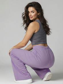 Women's Casual Modern Stylish Sweatpants With Flare Leg, Structured Fit, Sophisticated, Soft - 紫丁香 - 查看 8
