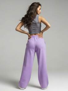 Comfortable Women's Wide-Leg Sweatpants, Soft, Structured Fit, Casual, Basic, Plain, With A Faux Drawstring. - 紫丁香 - 查看 2