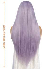 24英寸薰衣草色蕾丝前假发，浅紫色合成直发蕾丝前假发，耐热纤维，13x4高清蕾丝假发，预先拔毛，适合派对和日常佩戴，女士 - 淡紫色 - 查看 3