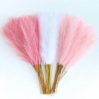 9/18 Pcs - Artificial Pampas Reed Artificial Reed Grass, Beautiful Reed Flowers, Fluffy Stem Reed, Wedding Bouquet Home Decoration, For Vase Filling, Modern Home Decoration, Perfect For Wedding Arrangements, Natural Art Decoration For Indoor And Outdoor Spaces, Plastic, No Power Required, Suitable For Many Room Types, Tabletop Display, Valentine's Day Home (Pink+White+Bean Paste Color)