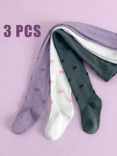 3 Pcs Baby Toddler Leggings Simple Printed Casual Style For Spring And Autumn, Suitable For Girls' Daily Outfits Children's Tights, Kids Tights