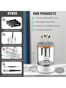 Electric Makeup Brush Cleaner Machine, Quick Efficient Deep Cleaning Makeup Brush, Automatic Spinning Cosmetic Brush Cleaner All Types Of Brushes Portable Compact Design For Travel Home Use - White - View 4