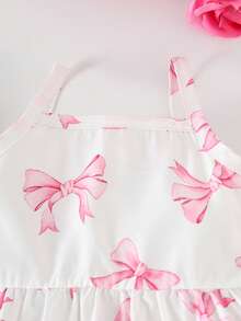 2pcs/Set Baby Girls' Butterfly Print & Solid Ribbed Spaghetti Strap Dress Set, Sweet & Cute Summer Outfit - Pink - View 5