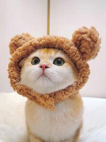 1pc Cute Bear Ear Warm Pet Hat, Suitable For 4-12 Lbs Small Pets In Winter - Multicolor - View 3