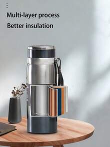 1pc 800/1000ml Stainless Steel Vacuum Insulated Water Bottle, Extra Large Capacity To Meet Daily Hydration Needs, Vacuum Insulated Bottle With Strap Suitable For Hot And Cold Drinks, Travel Mug, Double Wall Stainless Steel Insulated Coffee Pot, Teapot, Water Kettle, Elegant European High-End Water Cup - Multicolor - View 10