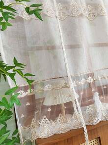 1 chiếc rèm cửa buộc dây họa tiết hoa lãng mạn cho cửa sổ nhỏ, kiểu dáng La Mã, có thể điều chỉnh, chất liệu ren voan mỏng, nhiều lớp, thích hợp trang trí nhà cửa, bao gồm rèm cửa sổ, rèm trang trí ban công và rèm có khe luồn thanh treo. - Màu be - Xem 4