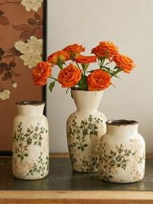 Ice Cracked Vase Retro Cracked Glazed Ceramic Vases With Floral Patterns For Outdoor Garden Decoration Used For Home Decoration Flower Arrangement Decorative Accessories - Multicolor - View 3