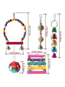 Combination Parrot Toys Set Swing Chewing Training Toys Small Parrot Hanging Hammock Ladder Bell Perch Accessories Color Random - Multicolor - View 3