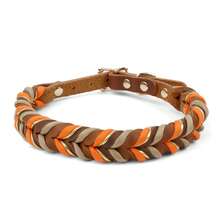 1pc Handmade Braided Genuine Leather Pet Collar, Adjustable Metal Buckle Dog Collar, Suitable For Medium To Large Dogs - Orange - View 4