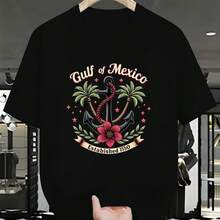 Camiseta de Hombre de Talla Grande con Diseño de Arrugas del Golfo de México - Negro - Ver 1