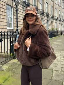 山茶花新款冬季仿貂皮大衣女短款宽松修身高端加厚毛绒外套 - 棕色 - 查看 4