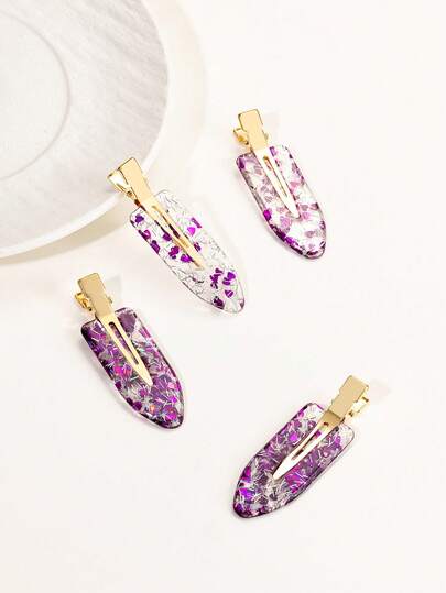 4pcs High-Quality Ins Style Luxury Purple Seamless Side Clip Bangs Clip, Shiny Sequin Decor
