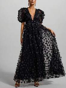 Women's Solid Color Elegant Christmas Party Applique Embroidery Formal Evening Gown