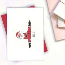 Funny Santa Slay Christmas Card - Santa Claus Splitting Pose With "Slay" Text - Red & Black Holiday Greeting Card For Office, Party, Or Gift - Christmas Party Decoration - Santa Slaying Santa Design, Christmas Card, Festive Stationery, Playful Design, Quality Paper Material, Office Stationery, Quirky Stationery, Durable Stationery, Office Workers, Novelty Christmas Card, Greeting Card, Card With Envelope - Multicolor - View 3