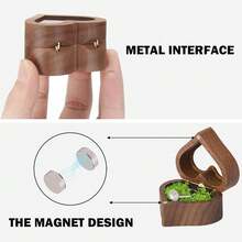 LETURE Wood Ring Display Box With Transparent Cover Single Slot 2 Slot, Heart Shaped Person.Alized Wooden Jewelry Box For Proposal Engagement Wedding Ceremony Anniversary (With Moss),WithMoss - 含苔蘚 - 查看 5