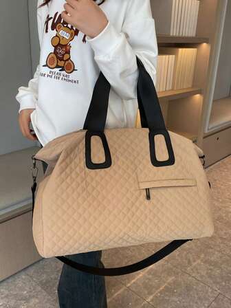 Bolso de tote acolchado y acolchado para viajes de negocios cortos, bolso de viaje con cierre de cremallera de gran capacidad, bolso de viaje y gimnasio minimalista y de moda con compartimento para portátil