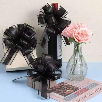 6个/1个 - 拉花蝴蝶结礼品包装拉花丝带蝴蝶结，圣诞节大号丝带拉花黑色拉花 - 可重复使用的生日丝带蝴蝶结，用于包装盒子和装饰品，礼品包装婚礼篮生日派对礼品盒和鲜花装饰，圣诞礼物装饰，完美的圣诞派对用品（黑色）