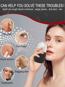 3pcs Set: Ice Roller + Stainless Steel Gua Sha Board + Plush Bag - Facial Care Ice Roller Set, Facial Massage Tool, Silicone Ice Roller, Ice Roller, Stainless Steel Gua Sha Board, For Relieving Facial And Eye Puffiness - Black - View 2