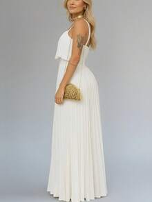 Women's Chic Comfortable Pleated Long Dress With Thin Straps - 白色 - 查看 3
