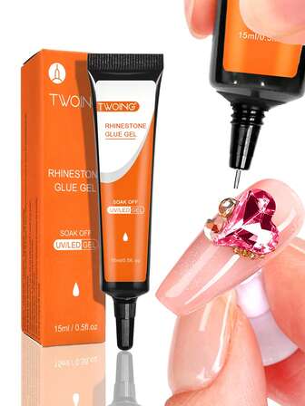 TWOING 15 ml Colle de scellement des bords pour ongles, colle de strass artificiels pour ongles, vernis gel UV transparent et collant, colle pour faux ongles et décoration, colle pour cristaux et diamants artificiels pour ongles, colle pour tips acryliques et nail art