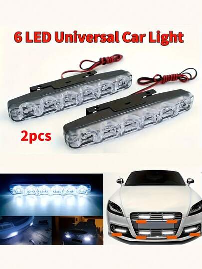 2pcs Car LED Daytime Running Lights, Small Fork-Shaped 6 Lights, High Brightness Front Headlights, Grille Decorative Lights