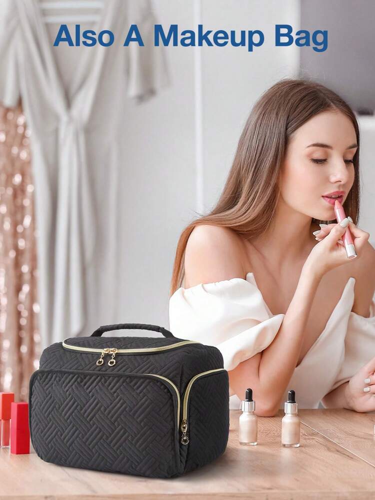 Fashion Travel Makeup Bag Large Capacity Embroidery Zipper Close Wide Open Makeup Bag Handles Multiple Compartments, Toiletries, Business Excursions, Travel Toiletries Bag, Large Opening Toiletries Bag, Makeup Travel Bag, With Handle, Multi-Letter Optional, Ideal Gift, Send Friends, Send Partners, Send Family. Make Up Bag Makeup Pouch Cosmetic Bag Toiletry Bag Wash Bag Travel Essential Cruise Essential Vacation Essentials For Men Women Travel Containers Holiday Essential Gifts For Women - Multicolor - View 4