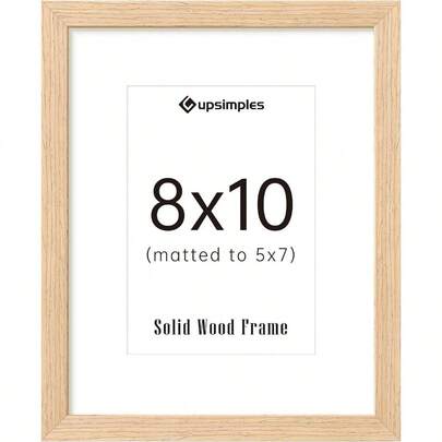 8x10 Picture Frame, Natural Solid Wooden Picture Frames, Display 5x7 With Or 8x 10 Without, Wall Or Tabletop, 1 Pack, Natural
