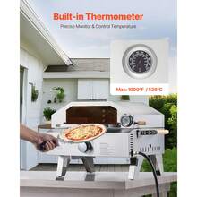 Horno de pizza para exteriores , horno de gas portátil de 33 cm con piedra de cordierita gruesa y termómetro integrado. Dos modos para pizza o parrilla. Ideal para camping y jardín. - Plateado - Ver 5