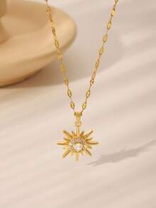 1pc Fashion Sunflower Rhinestone Stainless Steel Gold Plated Chain Necklace, Suitable For Women For Daily Wear, Meetings, Dates, Parties, Festivals - Yellow Gold - View 7
