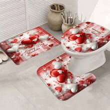 Valentine's Day Decorations1/3/4pcs Red White Heart Shower Curtain Bathroom Sets,Romantic Waterproof And Wear-Resistant Accessories,With 12 Hooks - Includes Toilet Seat Cover, Bath Mats, And Rugs - Plastic Fabric - Washable,Mildew-Resistant - Perfect For Holiday Decor,Home/Bedroom/House/Western/Spring Decor,