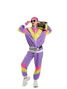 2pcs/Set Retro 80s Disco Hip Hop Tracksuit Jacket And Pants Set, Adult Unisex, Dance Costume - Multicolor - View 17