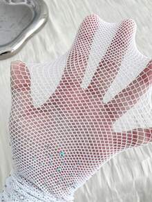 1双儿童薄款白色连裤袜，奢华水钻闪亮超薄网眼袜，简约经典舒适时尚休闲袜，适合日常穿着、假期、返校季。 - 白色 - 查看 2