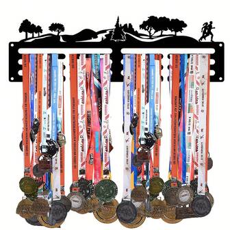 1 st. modernt medaljställ i metall - Rymmer 60 utmärkelser och band - Hållbart väggfäste Lämpligt för maraton, fotboll, softboll, sportmedaljer - Lätt att installera