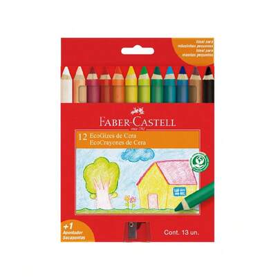 ECOGIZ DE CERA CORPO DE MADEIRA 12 CORES + APONTADOR ESPECIAL FABER-CASTELL