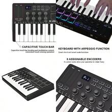 ghjfgefTeclado de Control Midi de 25 Teclas Mini Teclado USB portatil Controlador Midi con 25 Teclas sensibles a la Velocidad 8 Almohadillas retroiluminadas RGB 8 perillasrtyhdgf - Multicolor - Ver 1
