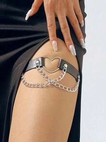 1 件性感哥特式铆钉腿环，女士朋克风心形大腿链，适合日常佩戴或情人节礼物 - 黑色 - 查看 2