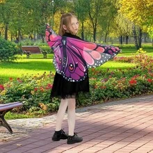 1件蝴蝶翅膀披风女童仙女披肩精灵斗篷奇装异服礼物，天使蝴蝶翅膀套装，斗篷和面具，舞台表演服装，万圣节派对装饰 - 彩色 - 查看 4