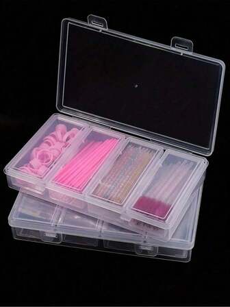 1套透明美甲工具收纳盒 - 防尘整理盒，适用于假睫毛、调色盘及配件 - 无香型、耐用且便携