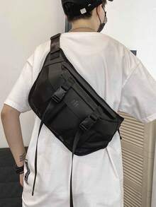 1个男士黑色功能性胸包，时尚大容量街头风斜挎包，多口袋设计，适合通勤 - 黑色 - 查看 9