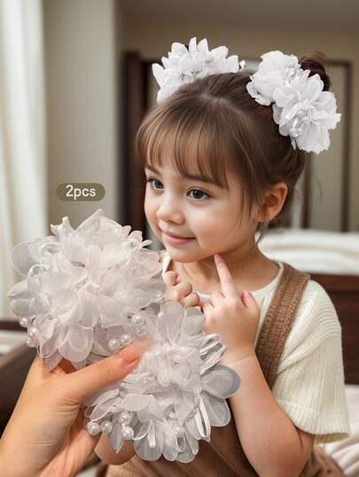 2 قطعة أربطة شعر بزهور بيضاء، إكسسوارات شعر بطراز حلو، أربطة شعر اقتصادية للاستخدام اليومي