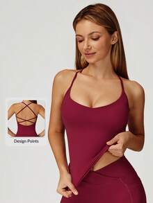 MASKERT 女士运动吊带背心，瑜伽背心，健身背心，跑步训练，羽毛球，网球，亲肤，高弹力 - 紅色 - 查看 1