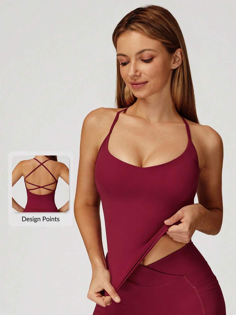 MASKERT 女士运动吊带背心，瑜伽背心，健身背心，跑步训练，羽毛球，网球，亲肤，高弹力 - 紅色 - 查看 1