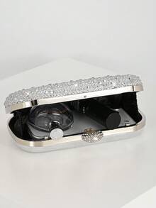 Sac de soirée élégant pour femme avec décoration de strass, sac à main de luxe brillant de forme boîte, convient pour les mariages, les galas et les événements formels, sac à main de fête, sac à bandoulière - Argent - Voir 6
